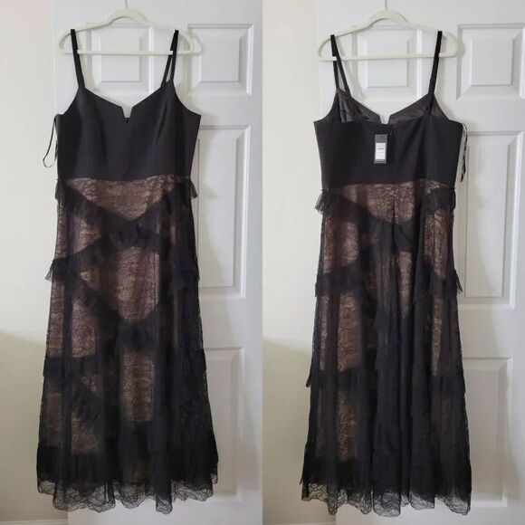 City chic maxi sexi ruffles black lace dress M/18 NWT - Picture 3 of 13